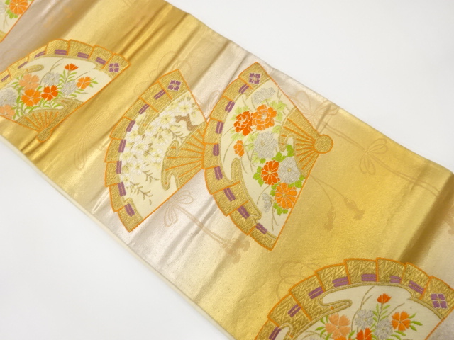 JAPANESE KIMONO / ANTIQUE FUKURO OBI / SILK / WOVEN FOLDING FAN PATTERN